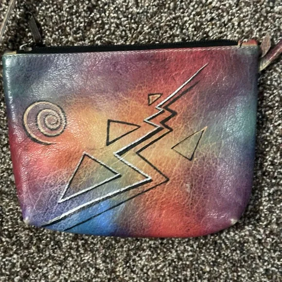 Vintage “The Animal” Hand Painted Artisan Leather Crossbody very colorful! - Picture 2 of 3